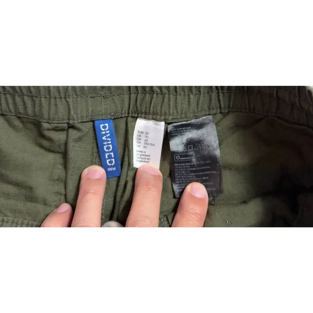 H&M Divided Cargo Jogger Pants Mens 30 Olive Green Ripstop Utility